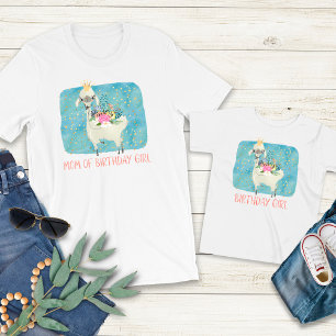 Llama Love Watercolor Cute Mum of Birthday Girl  T-Shirt
