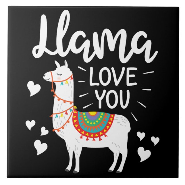 Llama Love You Gifts for Him Her Alpaca Valentine Tile (Front)