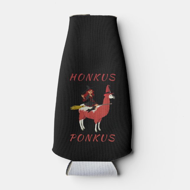 Llama Lovers | Honkus Ponkus Witch Riding Llama Bottle Cooler (Front)