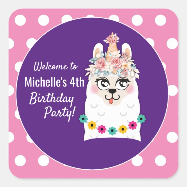 Llama | Magical Llamacorn Personalised Birthday Square Sticker (Front)