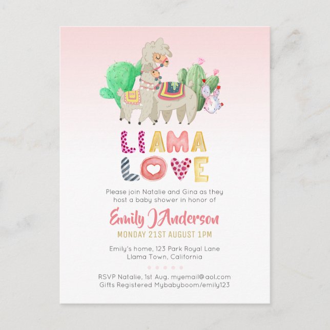 Llama Mama Baby Fiesta Cacti Fun Modern Girl Boy Postcard (Front)