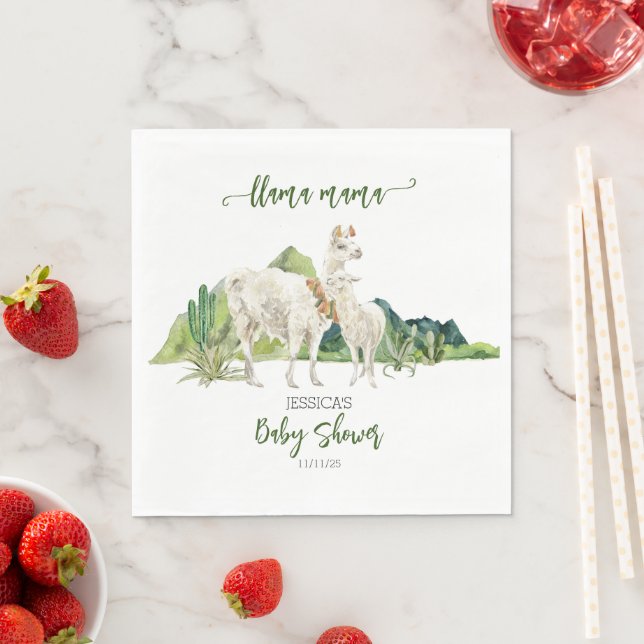 Llama Mama Baby Shower Watercolor   Napkin (Insitu)