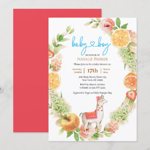 Llama Mama Citrus Floral Greenery Baby Boy Shower  Invitation