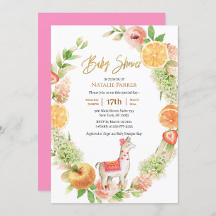 Llama Mama Citrus Floral Greenery Baby Shower Invitation