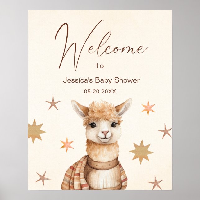Llama Mama Retro Vintage Baby Shower Welcome Poster (Front)
