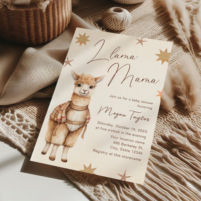 Llama Mama Vintage Beige Baby Shower Invitation (Creator Uploaded)