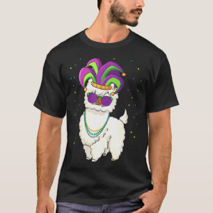 Llama Mardi Gras Alpaca With Mask & Beads for men  T-Shirt