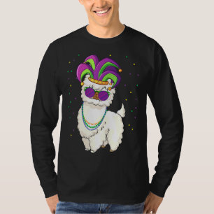 Llama Mardi Gras Alpaca With Mask & Beads for men  T-Shirt