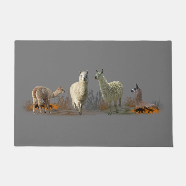 Llama Meadow Door Mat (Grey) (Front)
