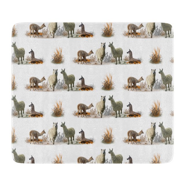 Llama Meadow Glass Cutting Board (choose colour) (Front)