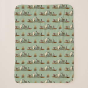Llama Meadow Sherpa Blanket (Light Green)
