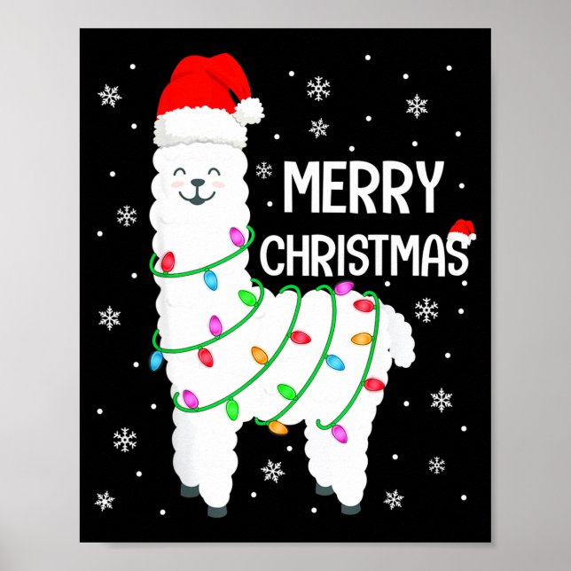 Llama Merry Christmas Kids Funny Llama Christmas L Poster (Front)