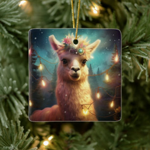 Llama Merry Christmas Ornament, Pet Lover Gift Ceramic Ornament