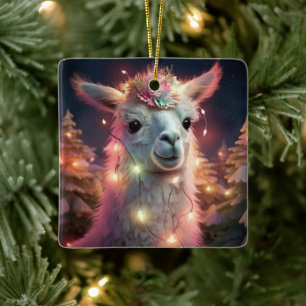 Llama Merry Christmas Ornament, Pet Lover Gift Ceramic Ornament