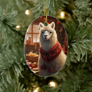 Llama Merry Christmas Ornament, Pet Lover Gift Ceramic Tree Decoration