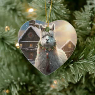 Llama Merry Christmas Ornament, Pet Lover Gift Ceramic Tree Decoration