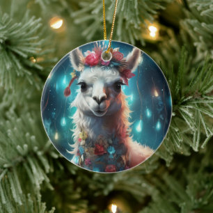 Llama Merry Christmas Ornament, Pet Lover Gift Ceramic Tree Decoration