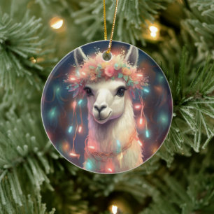 Llama Merry Christmas Ornament, Pet Lover Gift Ceramic Tree Decoration