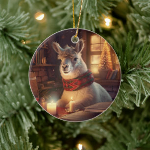 Llama Merry Christmas Ornament, Pet Lover Gift Ceramic Tree Decoration
