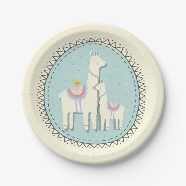 llama momma and baby paper plates (Front)