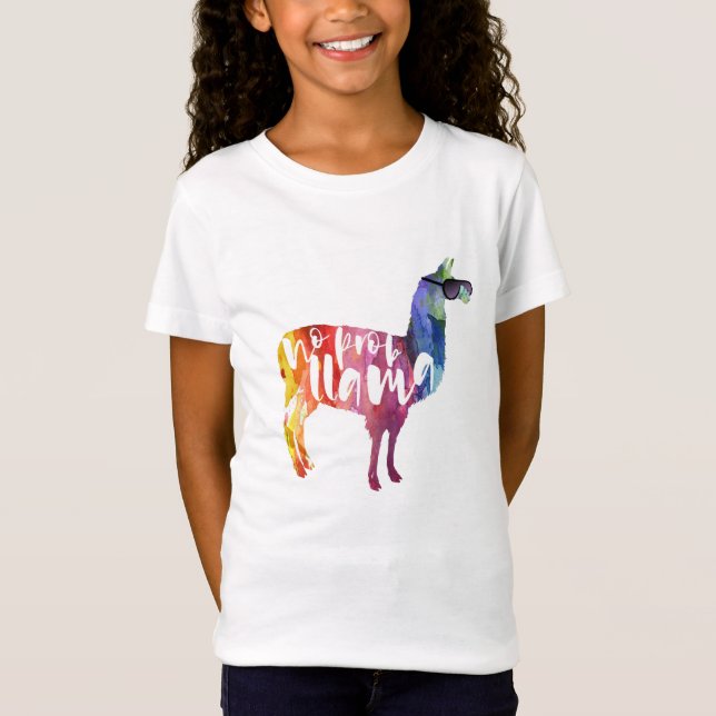 Llama. No Probllama. No Prob-llama. Funny Sayings T-Shirt (Front)