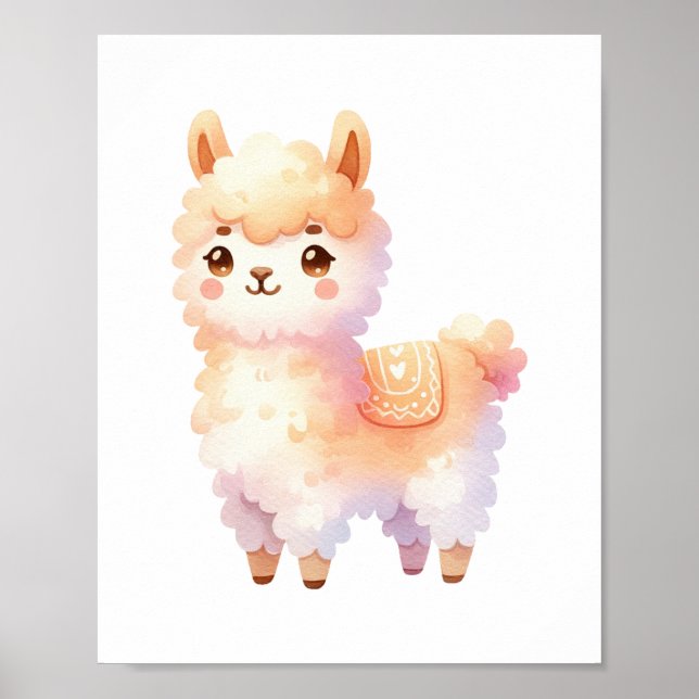 Llama Nursery Decor Cute Llama Watercolor (Front)