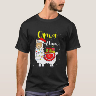 Llama Oma Lights Santa Hat Xmas Pajama Matching Fa T-Shirt