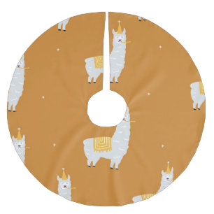 Llama, orange background: birthday pattern. brushed polyester tree skirt