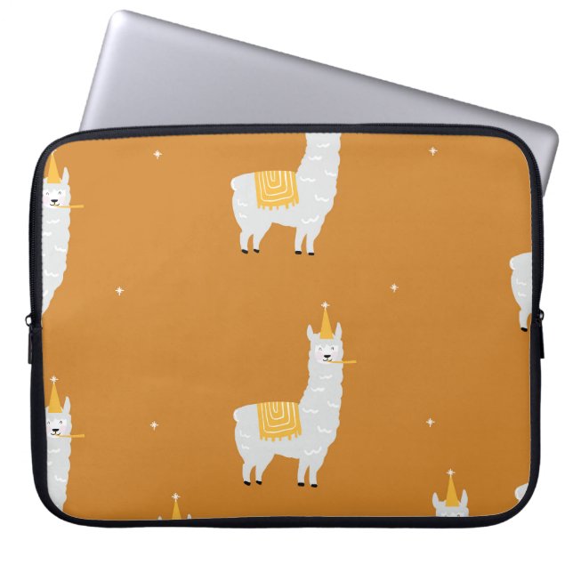 Llama, orange background: birthday pattern. laptop sleeve (Front)