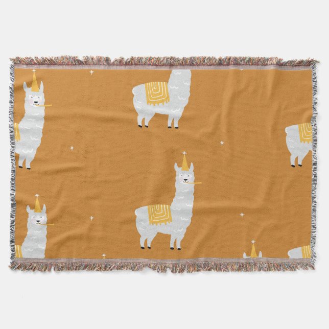 Llama, orange background: birthday pattern. throw blanket (Front)