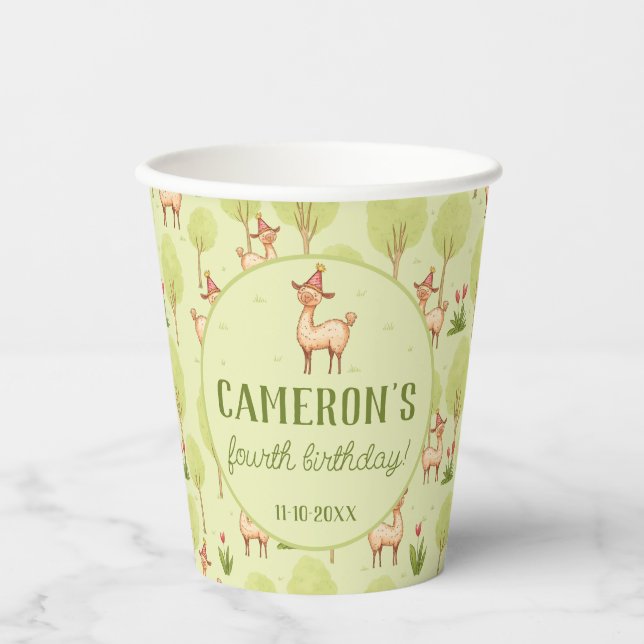 Llama outdoor kid’s birthday celebration paper cups (Front)