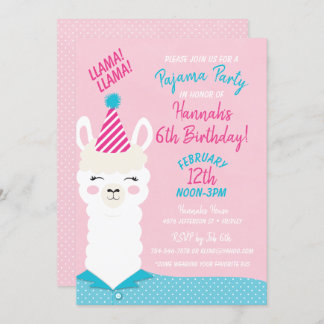 Llama Pajama Party Birthday Invitation