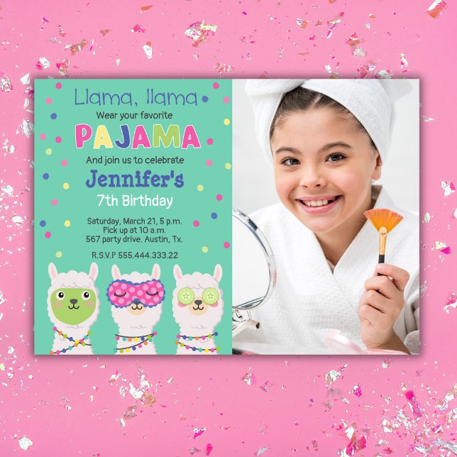 LLama pajama party, sleepover, Photo Invitation (Creator Uploaded)