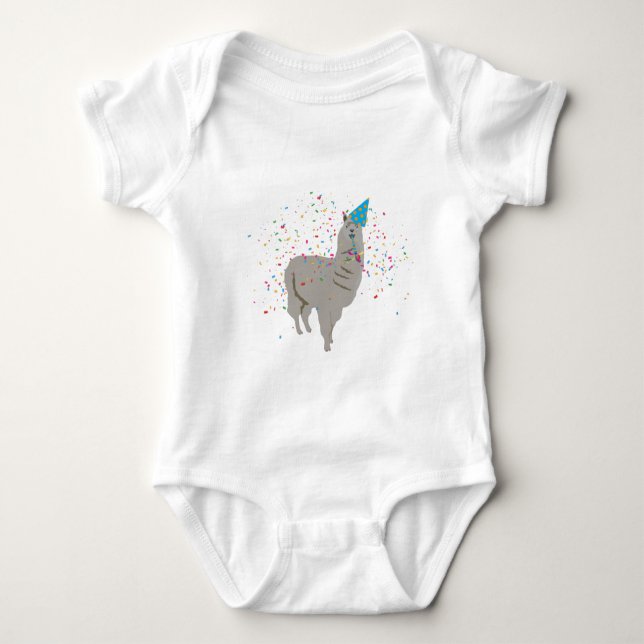 Llama Partying - Animals Having a Party Baby Bodysuit (Front)