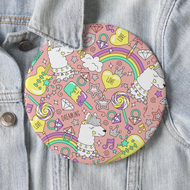 llama pattern 3 6 cm round badge (In Situ)