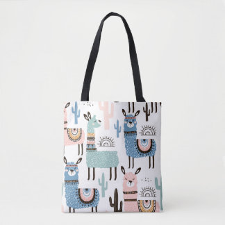 Llama Patterned Tote in Blue, Green & Pink Bag