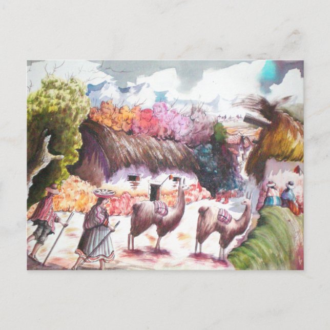 Llama Picture Peru village Postcard (Front)