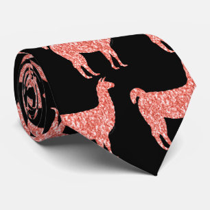 Llama pink coral glitter Sparkles pattern black Tie