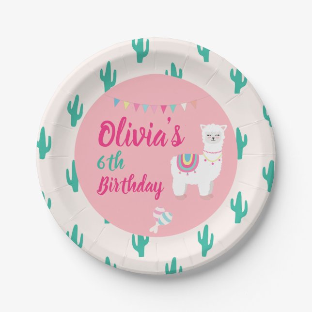 Llama Pink Paper Plate (Front)