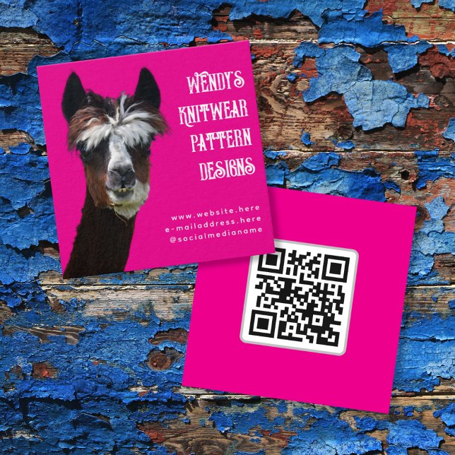 Llama Pink QR code Fibre Business Cards (Creator Uploaded)