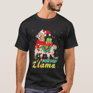 Llama Pop Pop Wear Santa Hat Xmas Pajama Outfit T-Shirt
