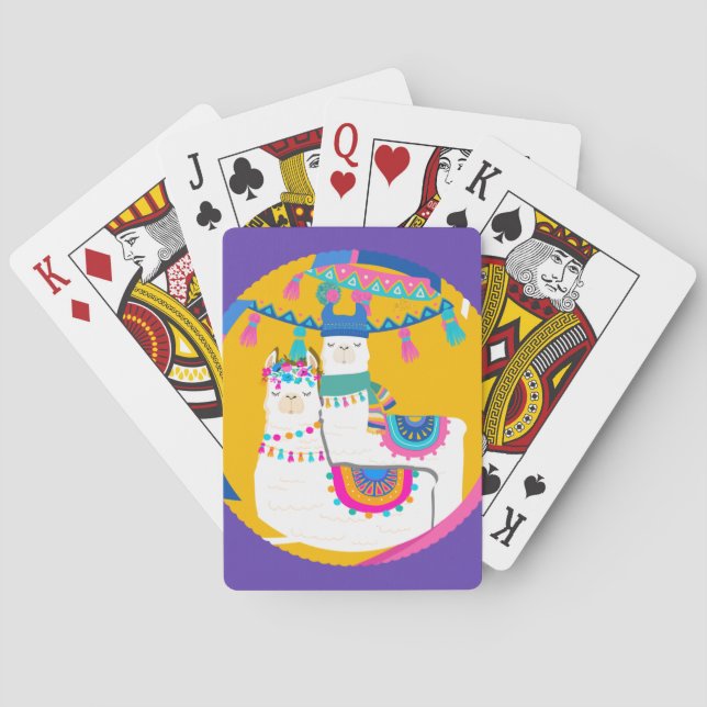 Llama Purple Blue Yellow Colourful Whimsical Cute Playing Cards (Back)