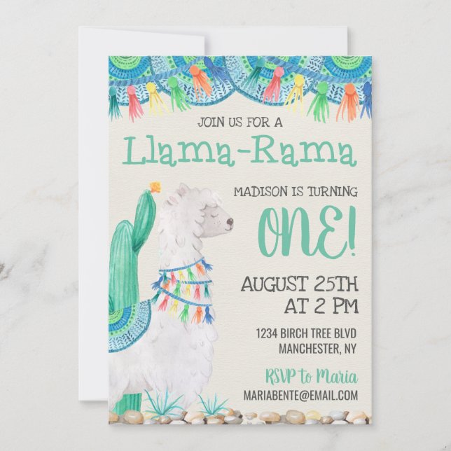 Llama-Rama Birthday Invitation (Front)