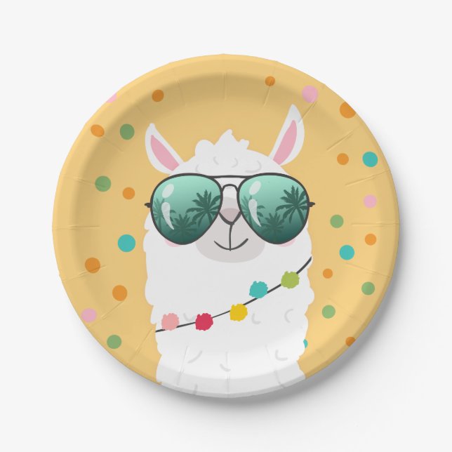 Llama Rama Paper Plate Mexican Fiesta Party Alpaca (Front)