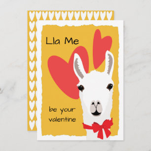 Llama Red Hearts Mustard-Lla Me be your valentine Holiday Card