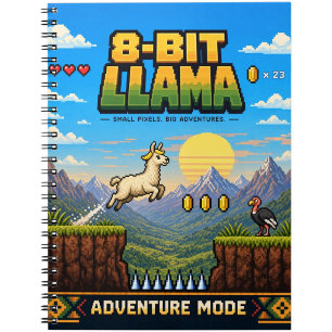 Llama, Retro 8-Bit Pixel Art Notebook