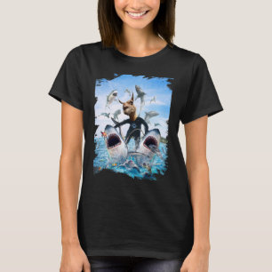 Llama Riding Shark Sharks At Beach Ocean T-Shirt