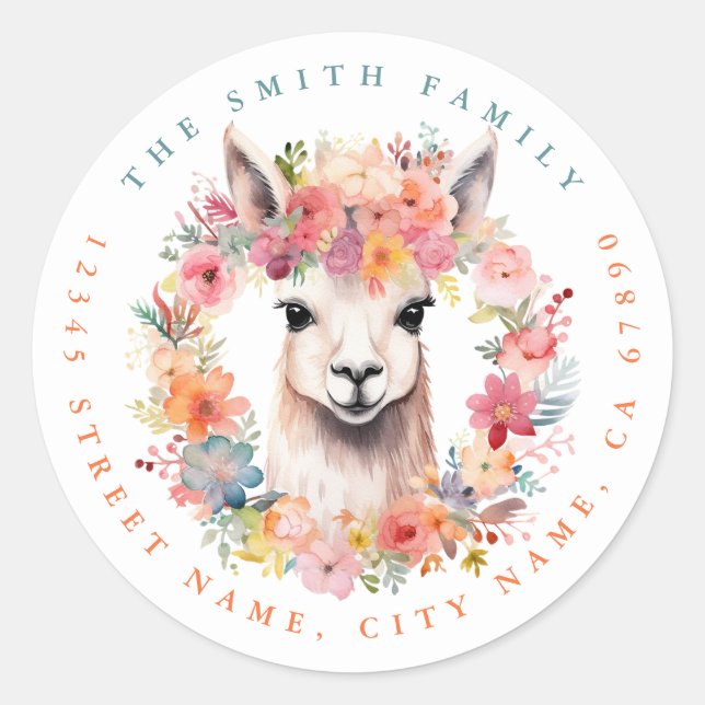 Llama Round Address Labels (Front)