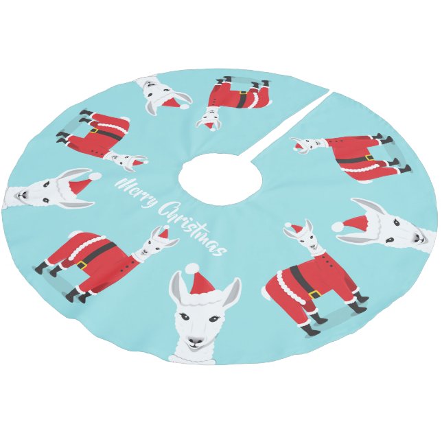 Llama Santa Animal Christmas Brushed Polyester Tree Skirt (Angled)