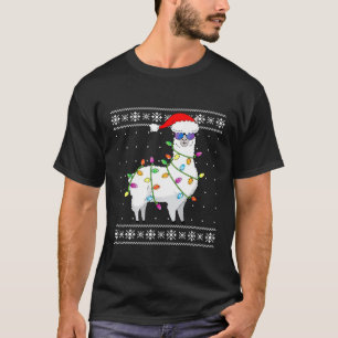 Llama Santa Hat Christmas Lights Ugly Xmas Sweater